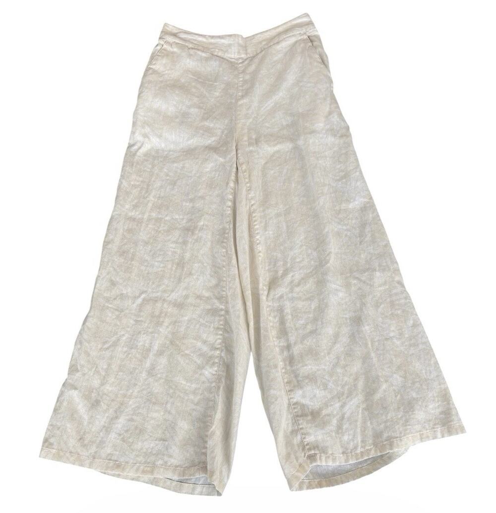 Nicole Miller New York 100% Linen Wide Leg Floral Print Pants European Flax S